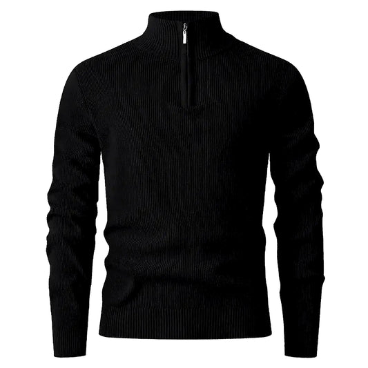 Halden Quarter Zip Knit Sweater in Black